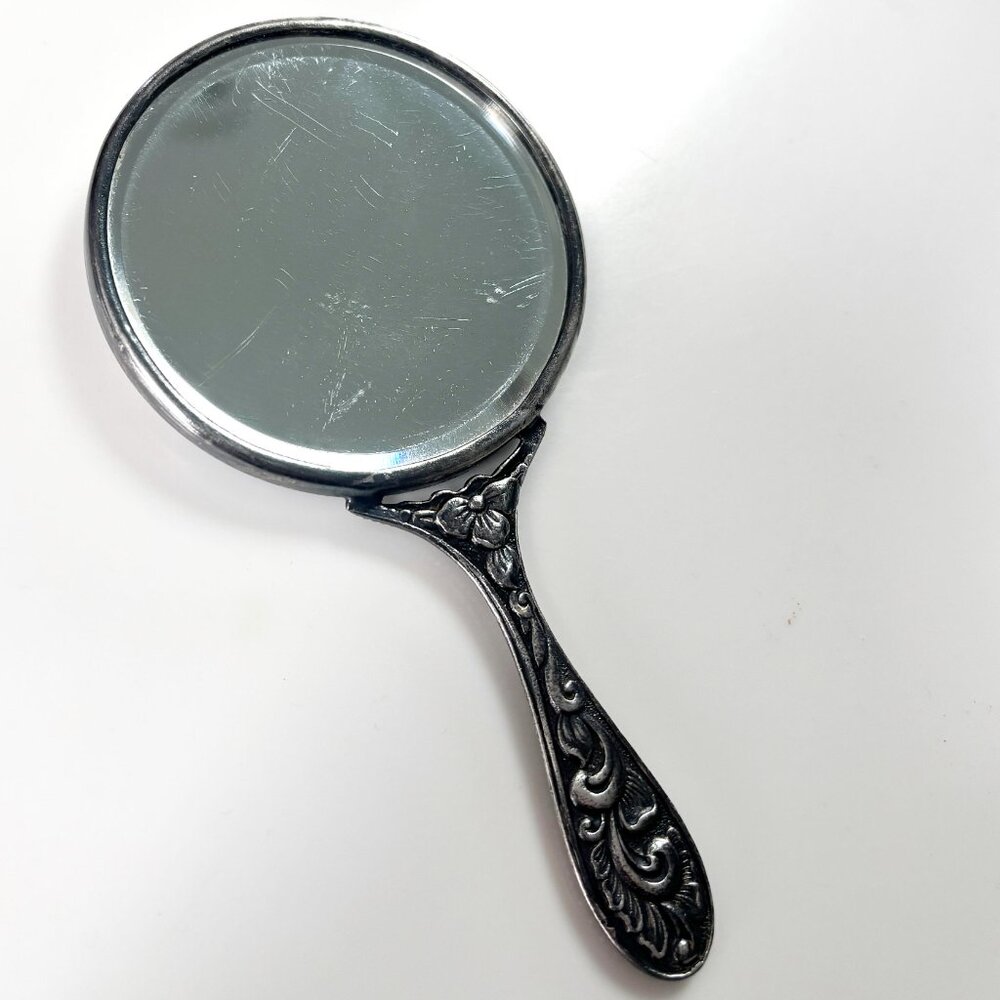 Vintage Hans Jensen Denmark Silver Plated Hand Mirror Repoussé Stamped Danish - Picture 5 of 13